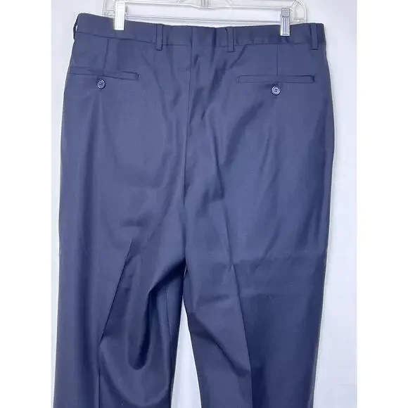 Tessilstrona Men's 35 Navy Blue 100% Wool Pleated Front Cuffed Hem Dress Pants